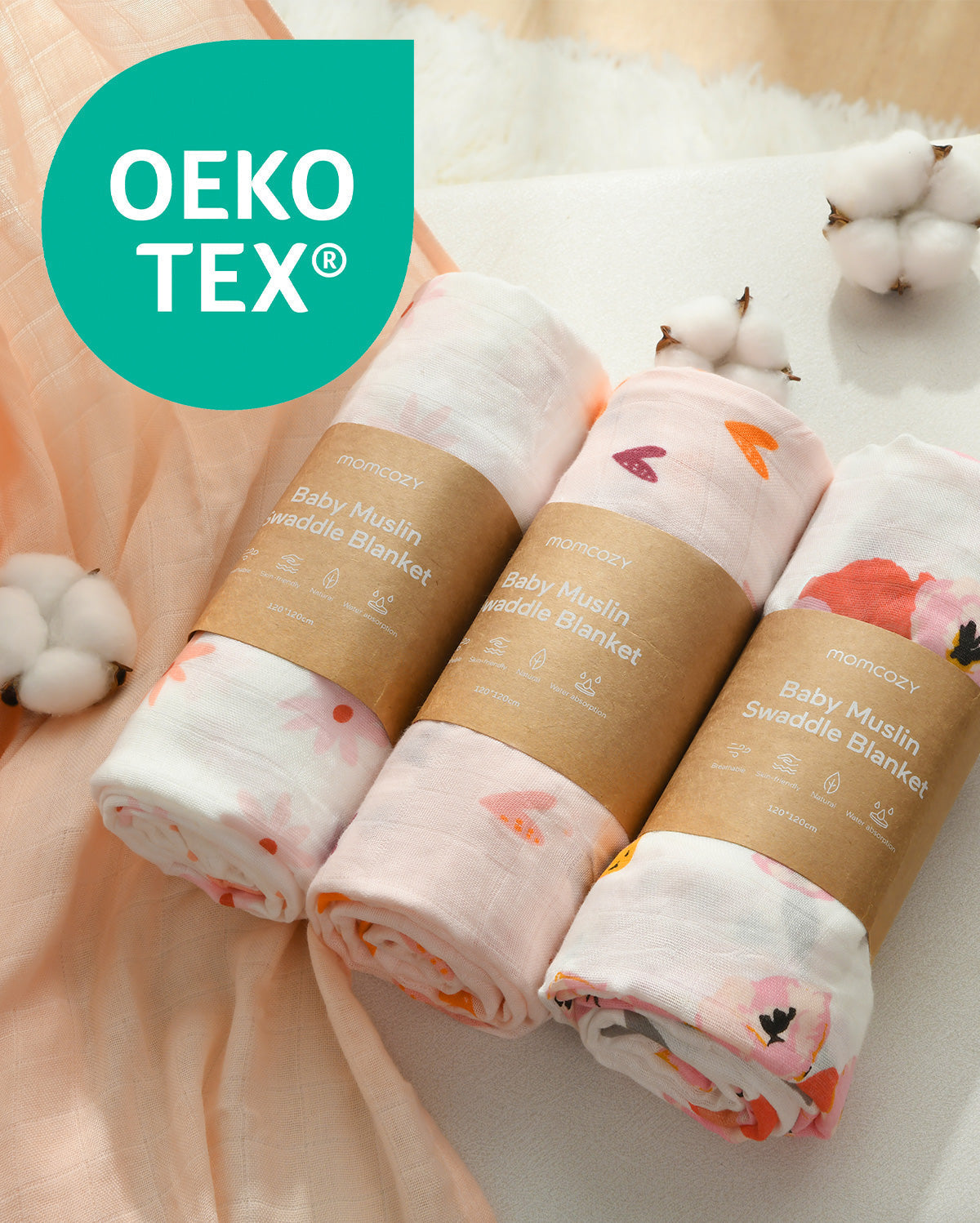 Momcozy Softness Swaddle Blankets - Heart Flower (4 Pack)