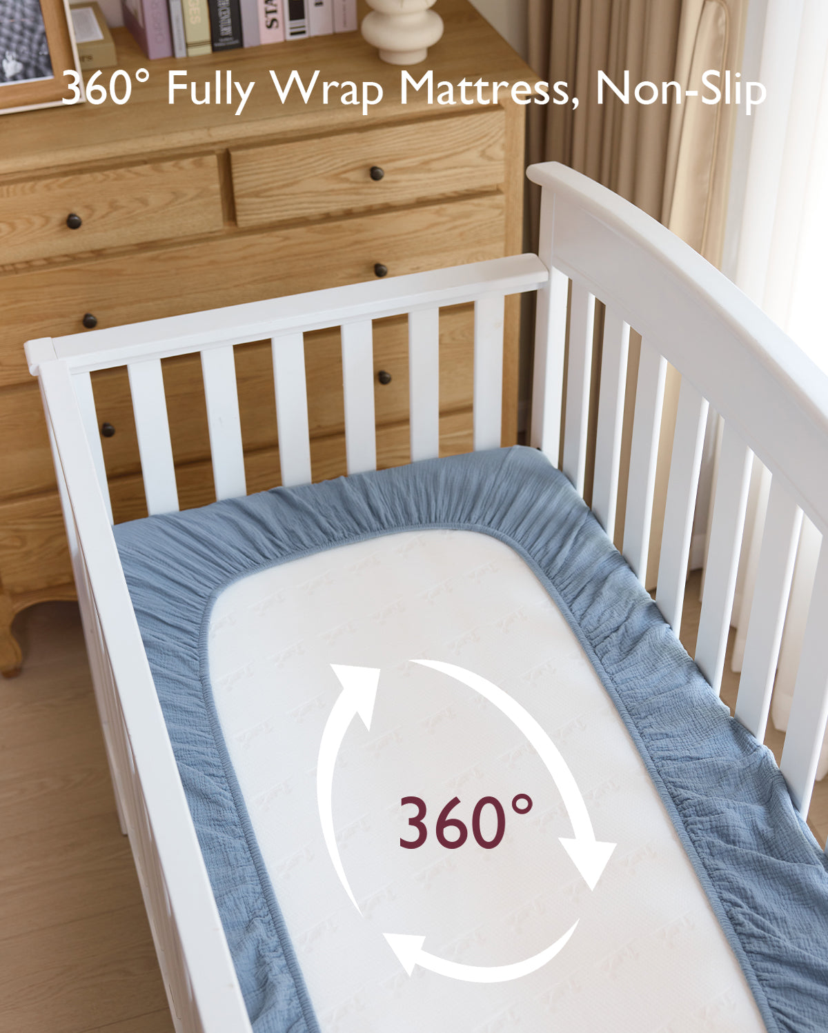 Momcozy Muslin Fitted Crib Sheets - 2 sizes - Green & Grey