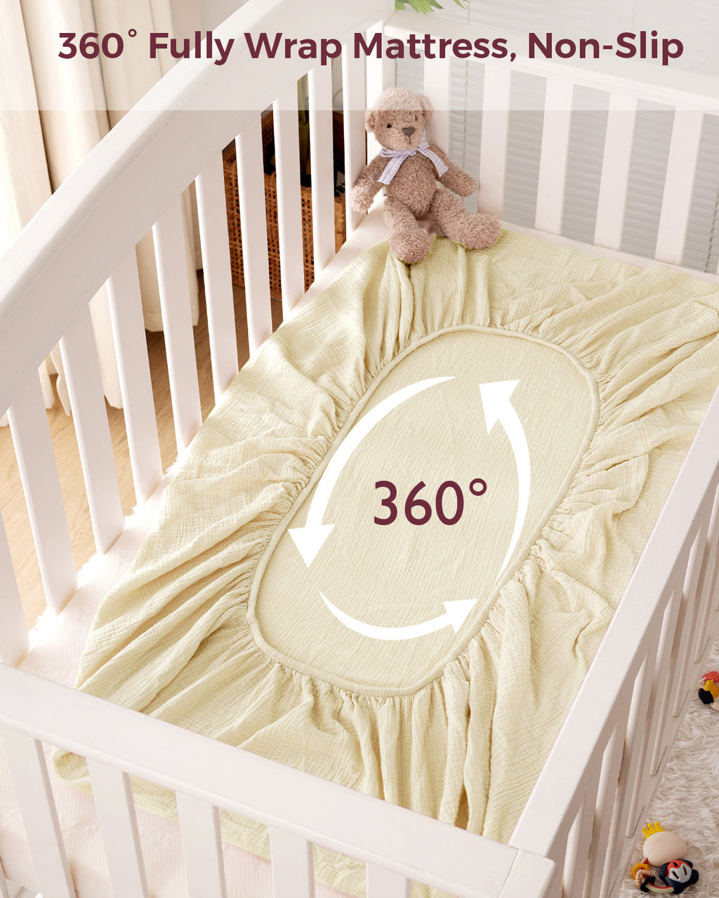 Momcozy Muslin Fitted Crib Sheets - 2 sizes - Green & Grey