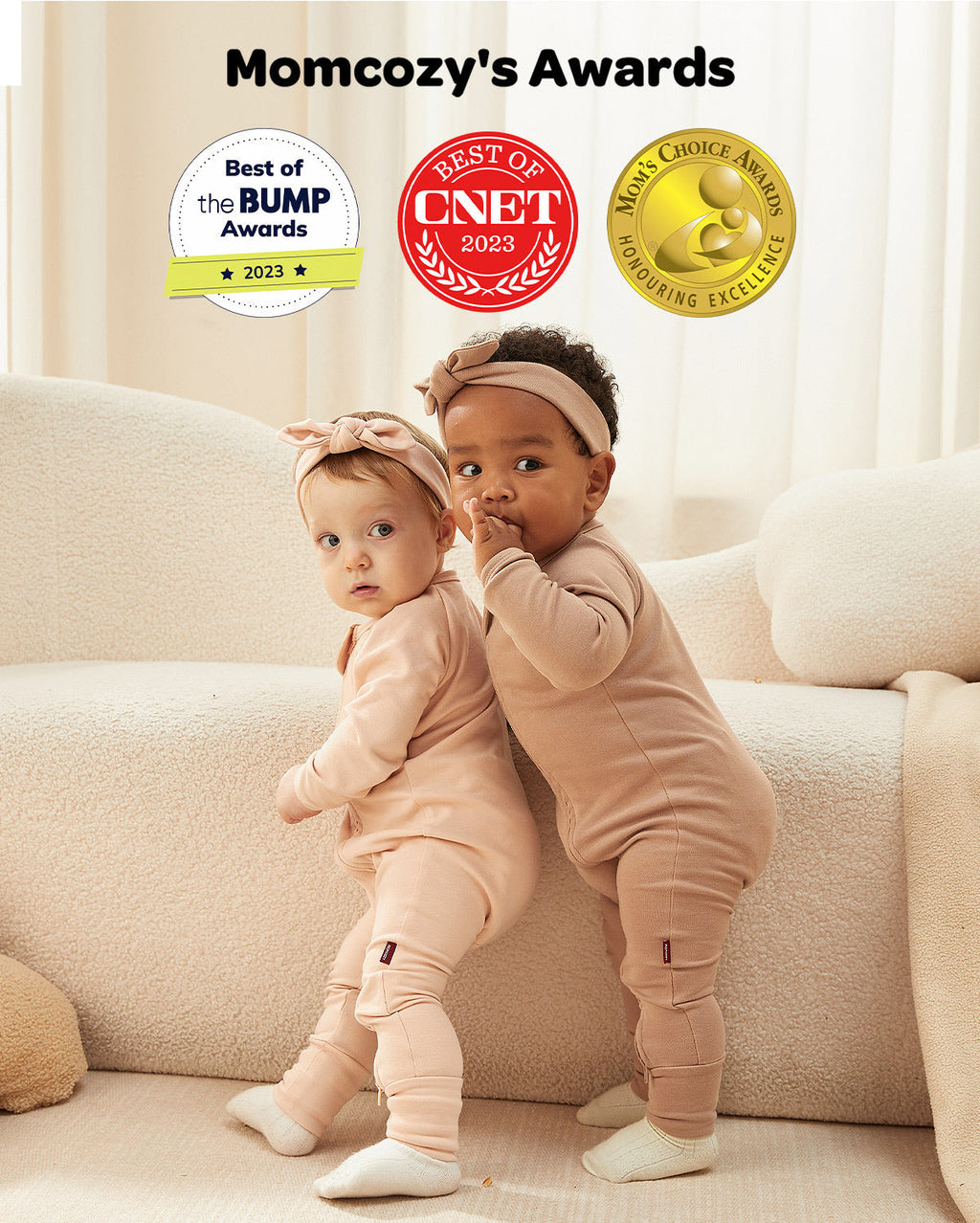 Momcozy Boy Girl Baby Pajamas - Newborn Sleepers - Dull Brown & Pinkish Grey