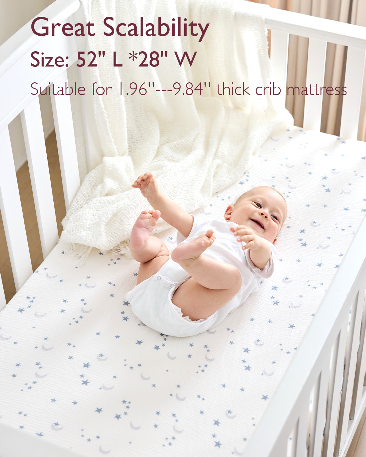 Momcozy Muslin Fitted Crib Sheets - 2 sizes - Green & Grey
