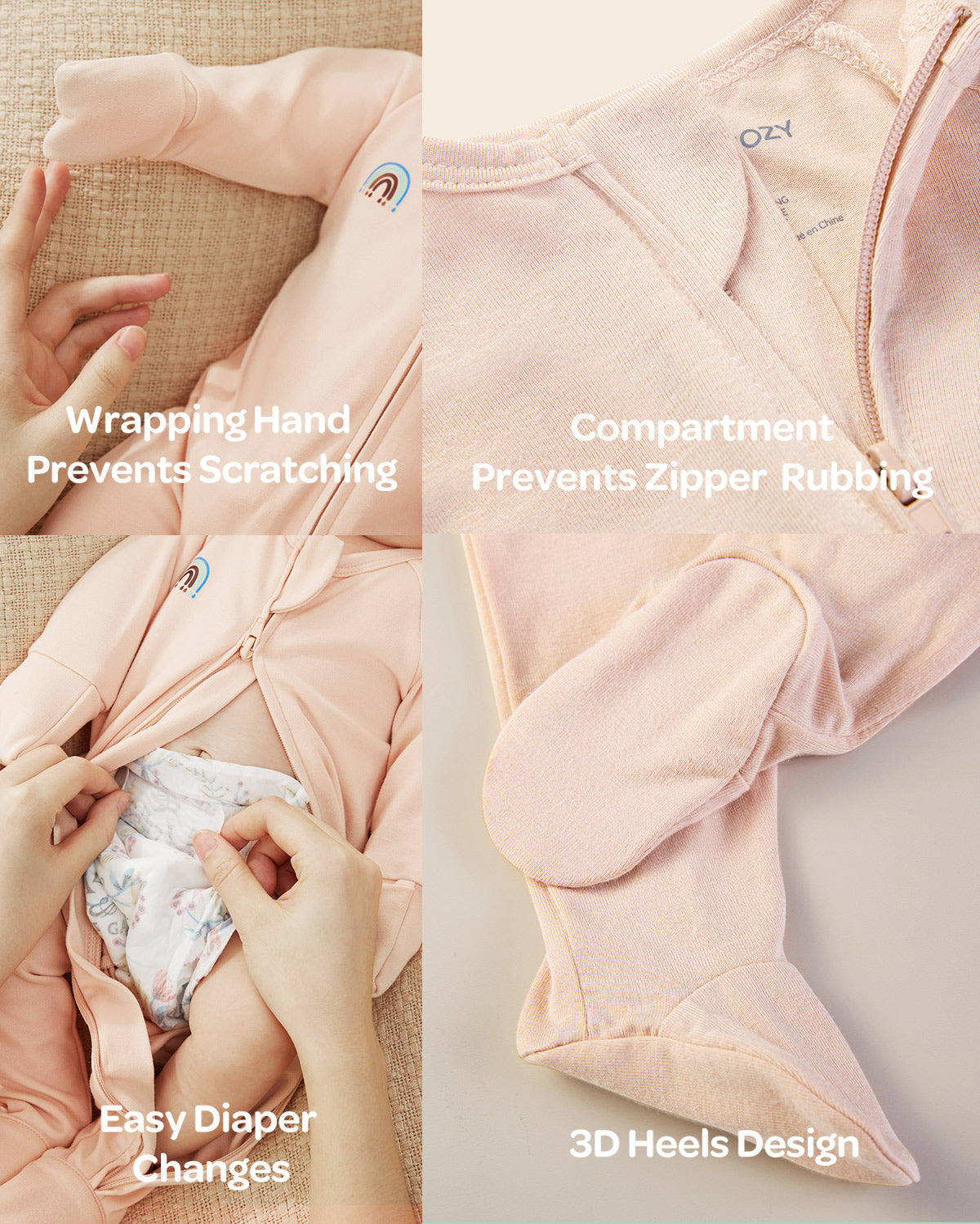 Momcozy Boy Girl Baby Pajamas - Newborn Sleepers - Dull Brown & Pinkish Grey